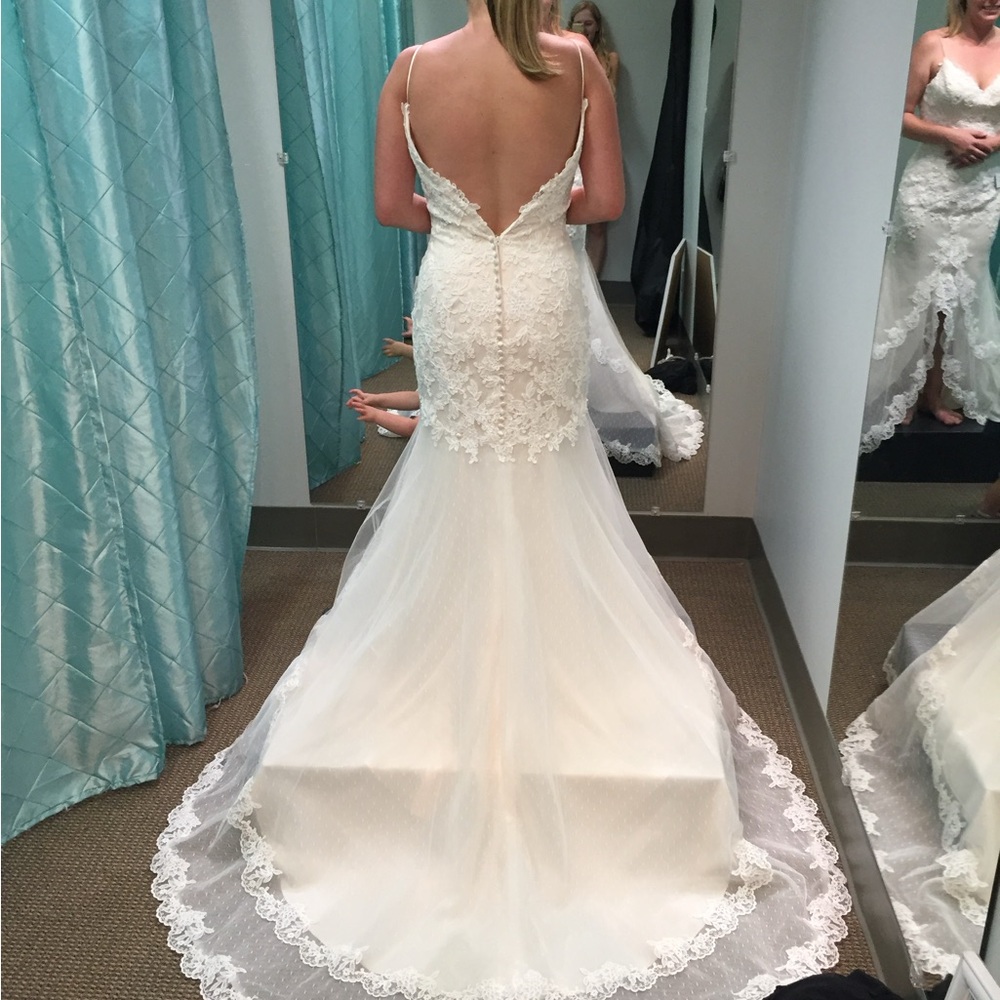 Wedding Gown, Ivory with floral embroidery and lace open front.